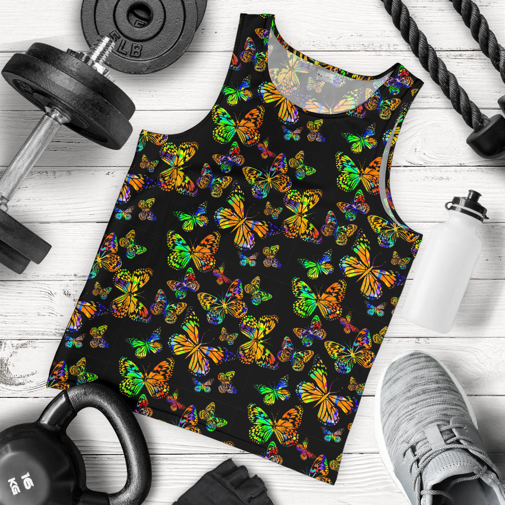 Butterfly Neon Color Print Pattern Men Tank Top