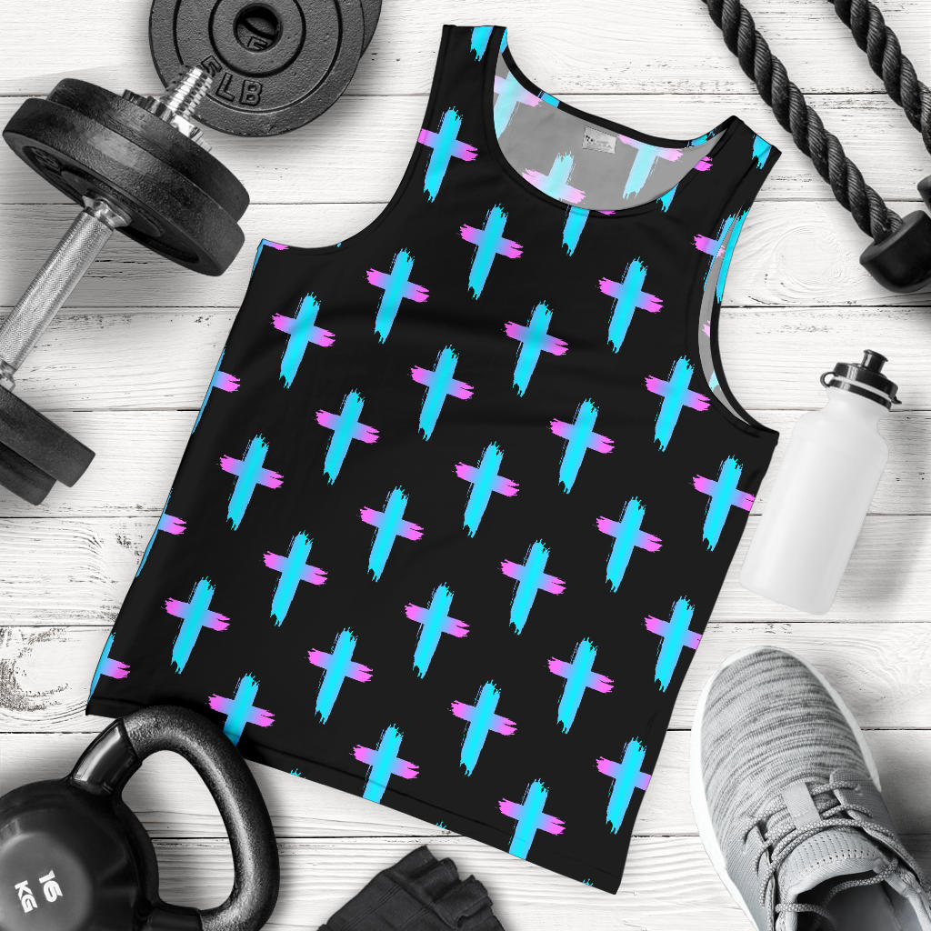 Christian Cross neon Pattern Men Tank Top