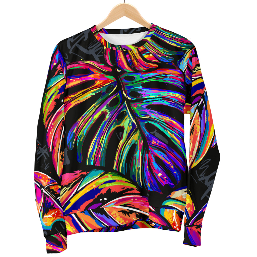 Neon Color Tropical Palm Leaves Men Long Sleeve Sweatshirt