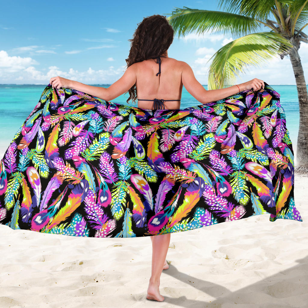 Neon Feather Pattern Print Design A02 Sarong Pareo Wrap