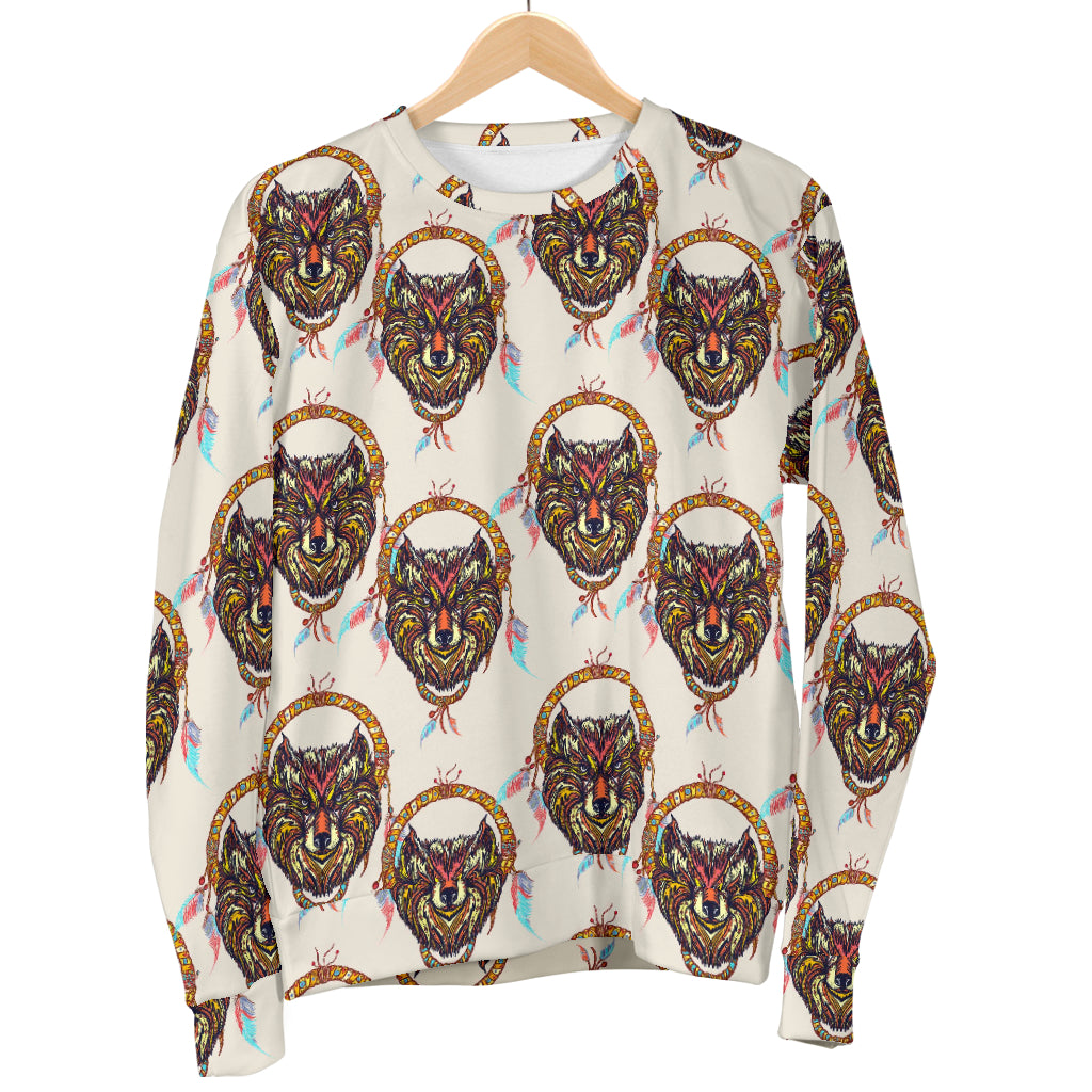 Wolf Tribal Dream Catcher Design Print Men Long Sleeve Sweatshirt