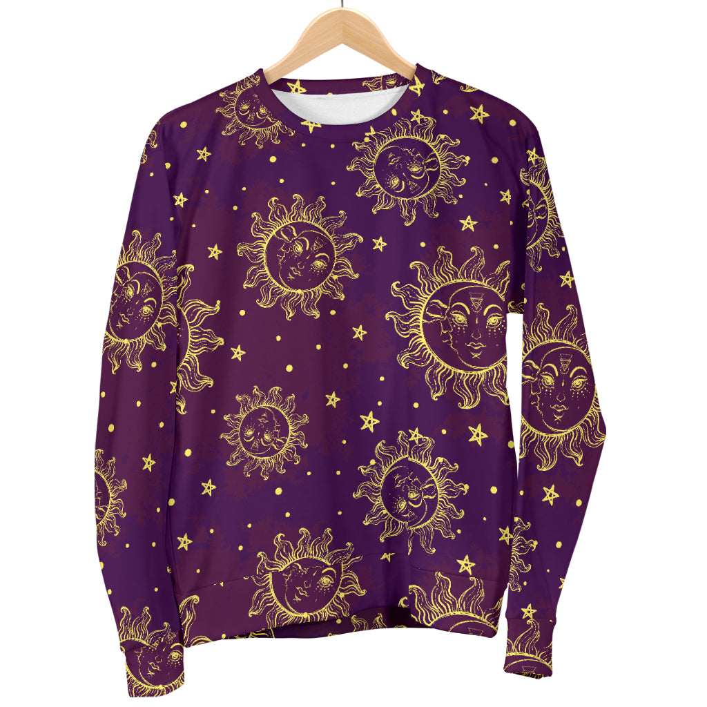 Sun Moon Star Design Themed Print Men Long Sleeve Sweatshirt