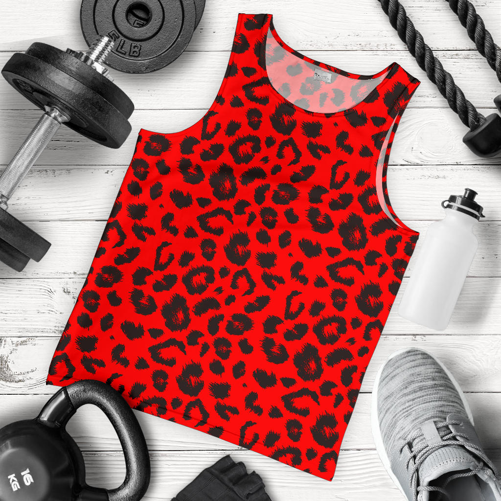 Leopard Red Skin Print Men Tank Top