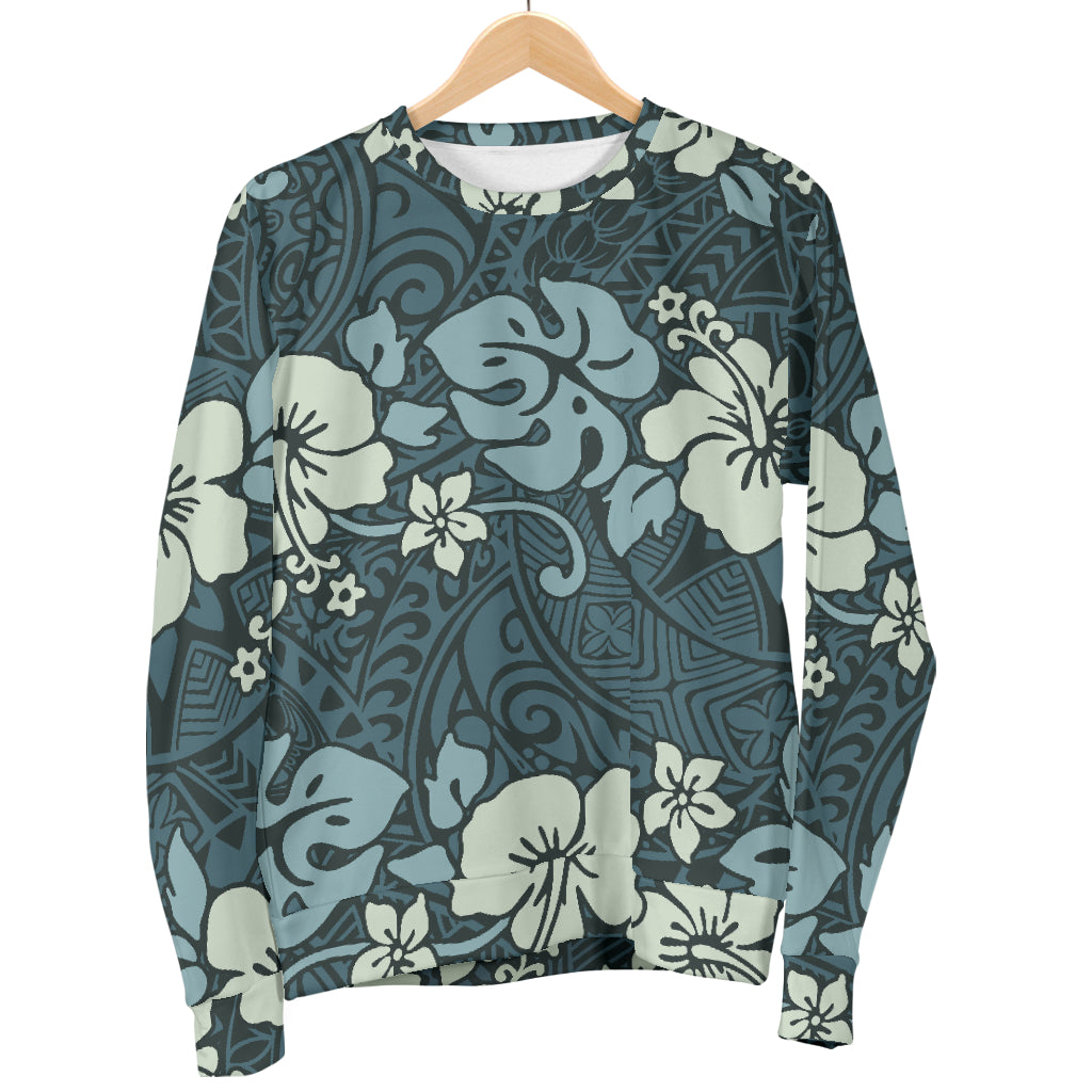Flower Hawaiian Hibiscus Style Print Pattern Men Long Sleeve Sweatshirt