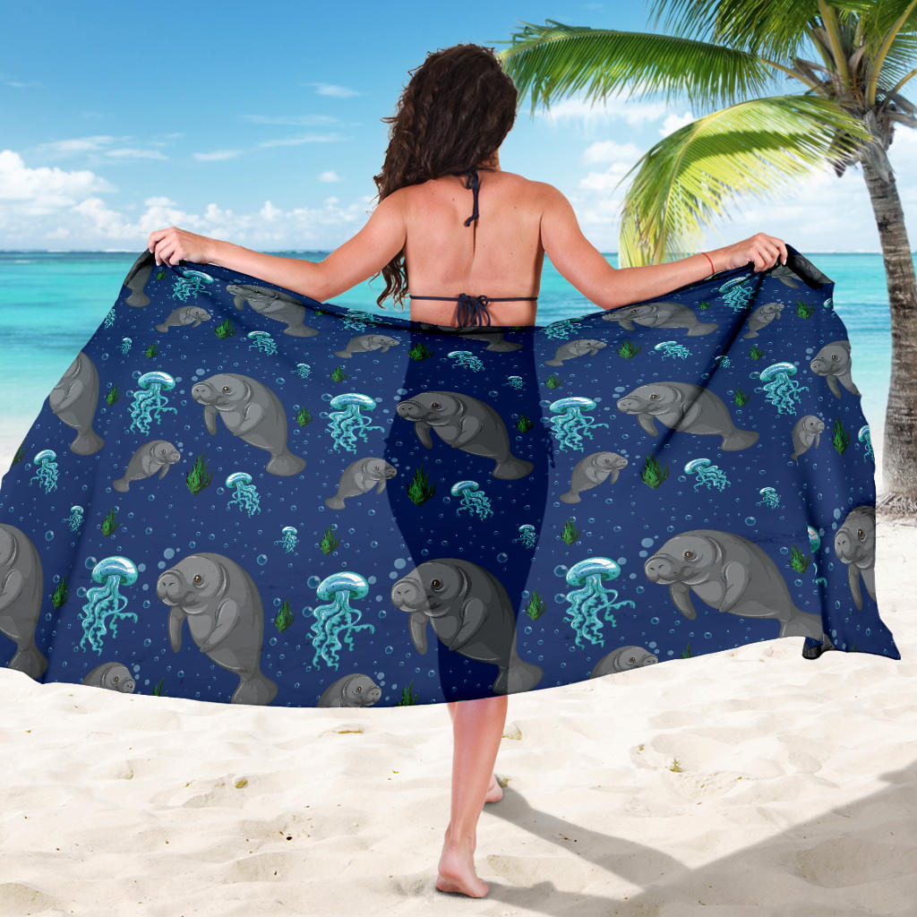 Manatee Pattern Print Design 01 Sarong Pareo Wrap