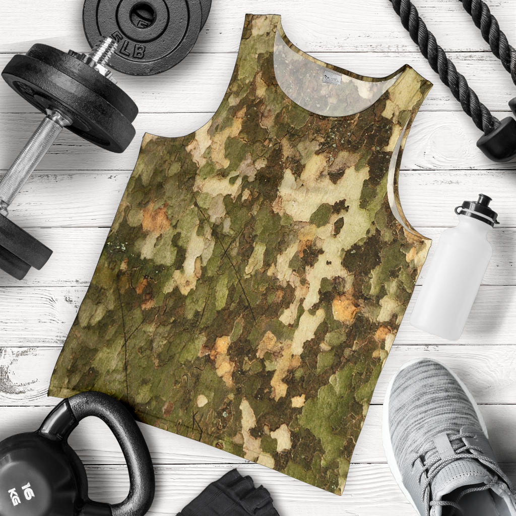 Camo Realistic Tree Texture Print Men Tank Top