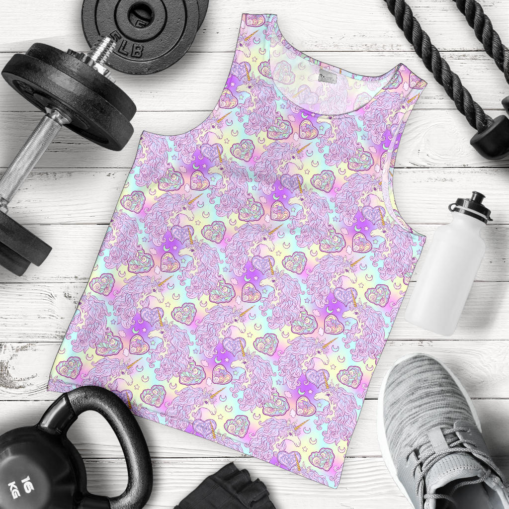 Unicorn Rainbow Star Heart Print Men Tank Top