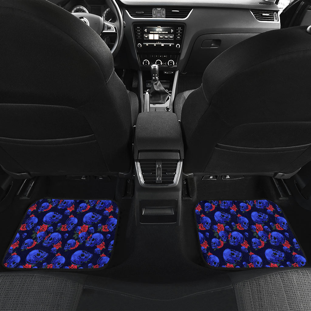 Skull Roses Neon Design Themed Print Car Floor Mats Front Back