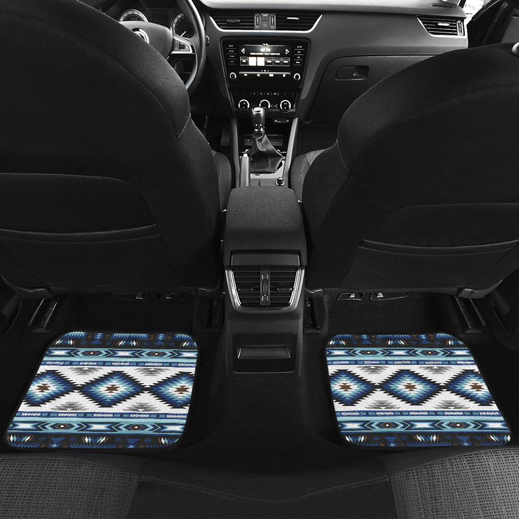 Navajo Dark Blue Print Pattern Car Floor Mats Front Back