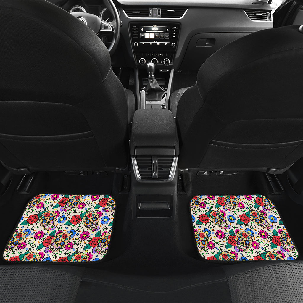 Sugar Skull Colorful Themed Print Car Floor Mats Front Back