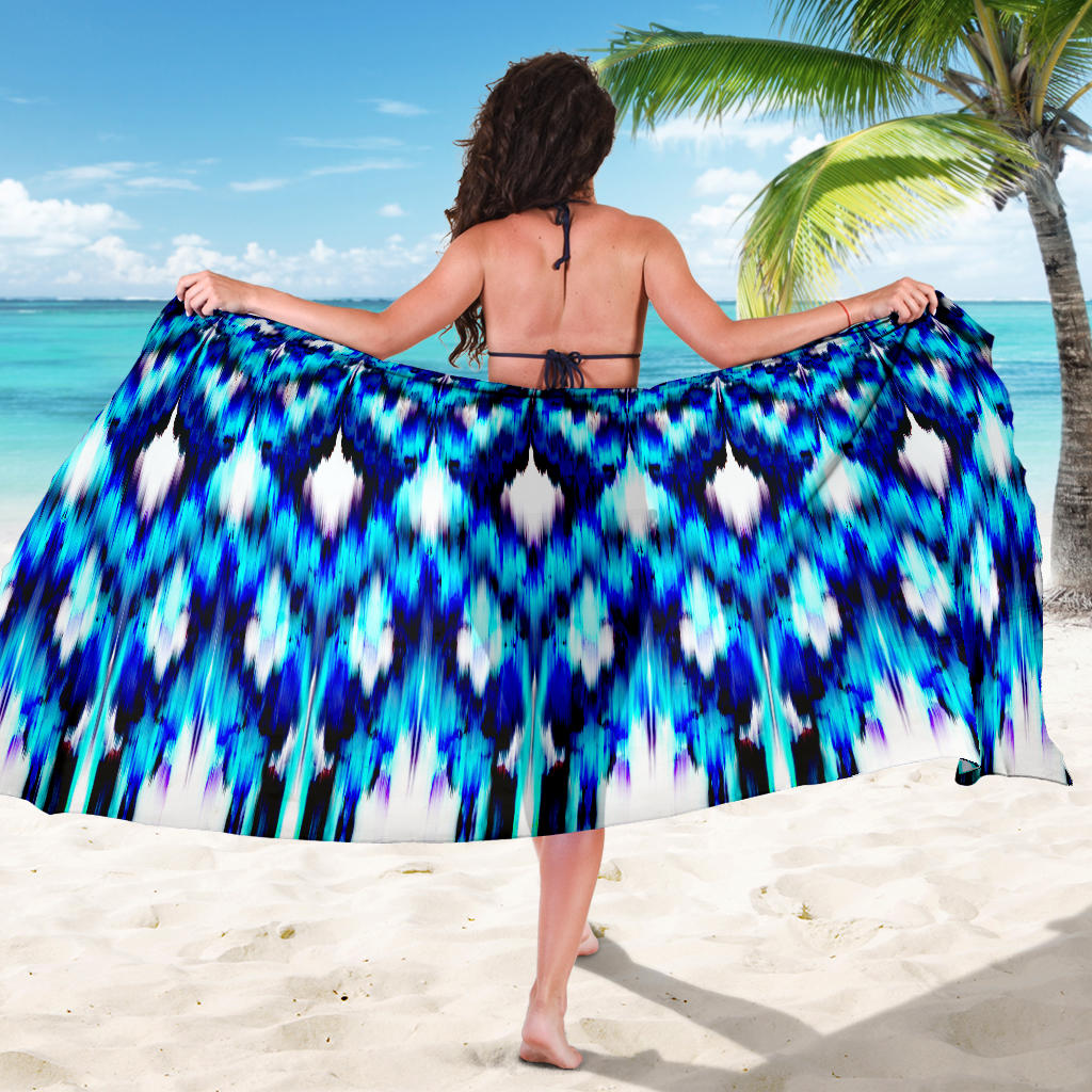 Ikat Blue Pattern Print Design 01 Sarong Pareo Wrap