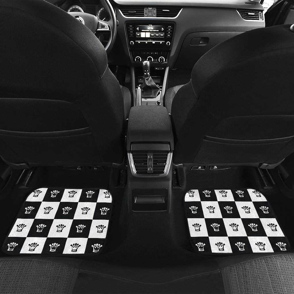 Checkered Flag Crown Pattern Car Floor Mats Front Back