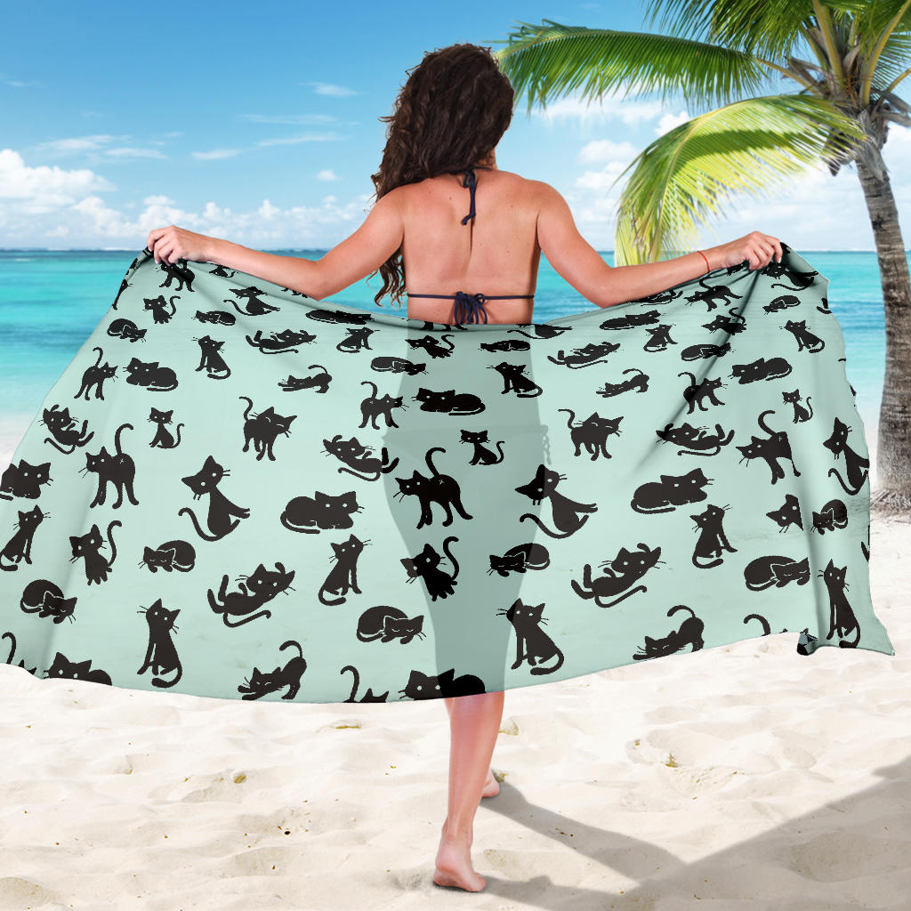 Black Cat Pattern Print Design 04 Sarong Pareo Wrap