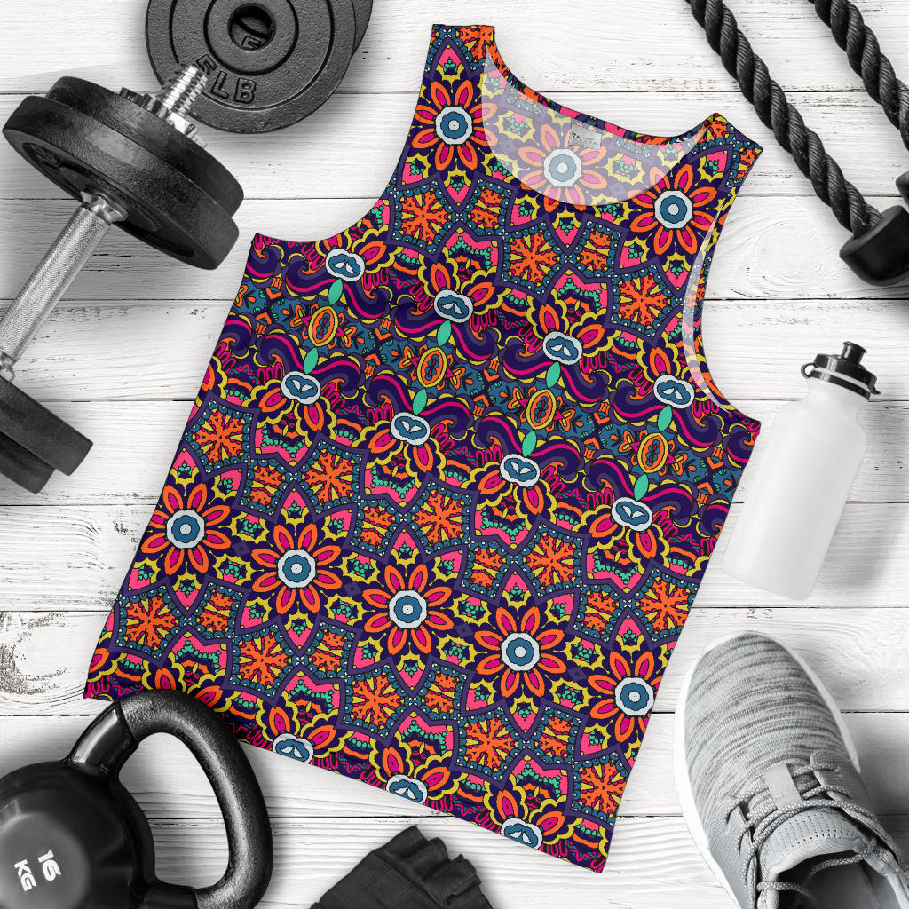 Ethnic Flower Style Print Pattern Men Tank Top