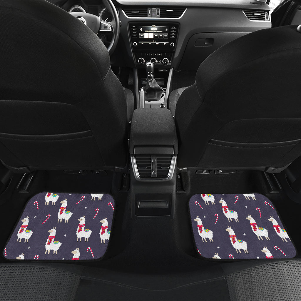 Llama with Candy Cane Themed Print Car Floor Mats Front Back
