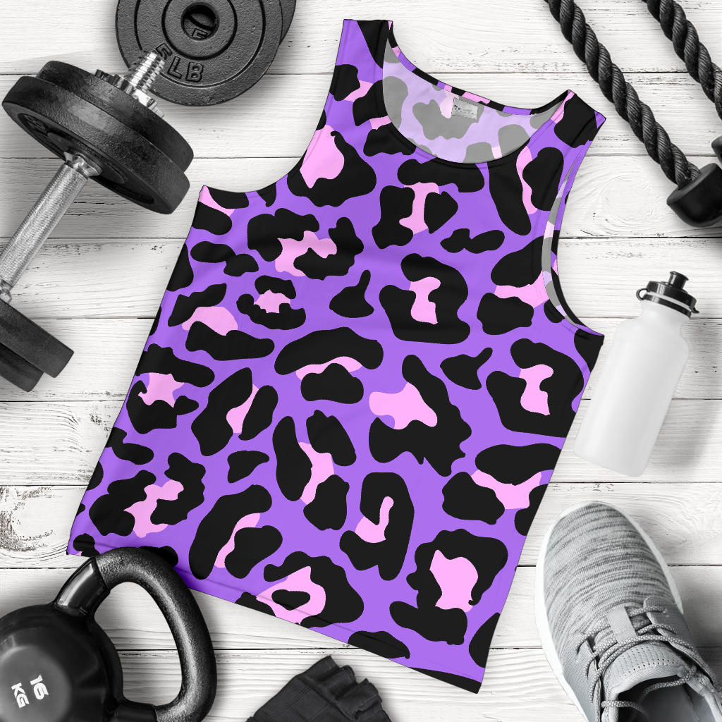Cheetah Purple Neon Print Pattern Men Tank Top