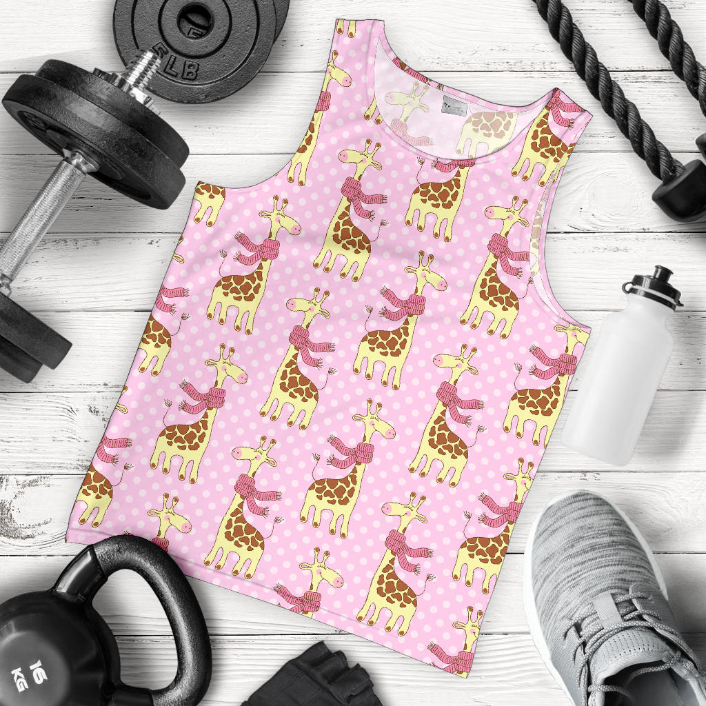 Giraffe Cute Pink Polka Dot Print Men Tank Top