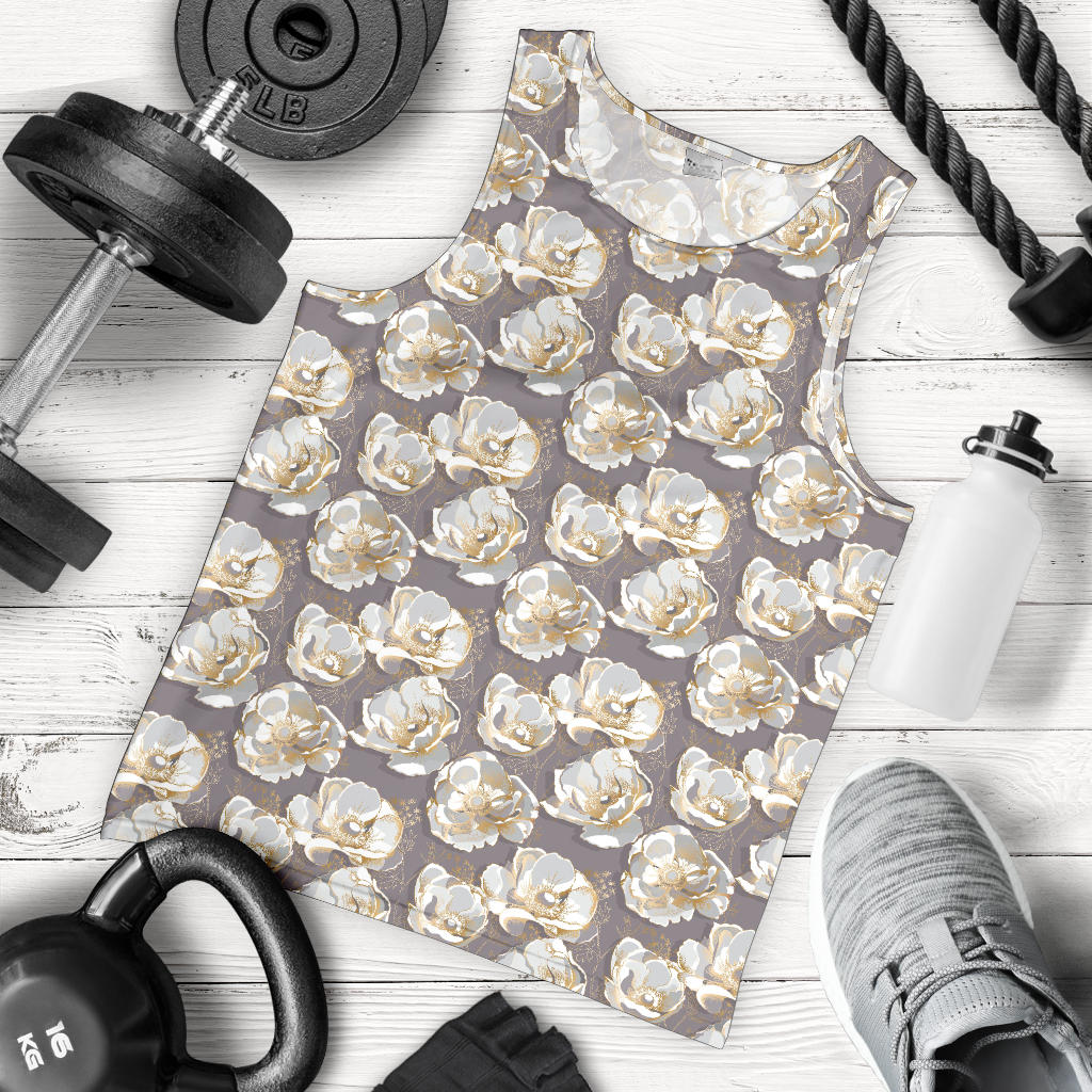 Elegant Grey Flower Print Men Tank Top