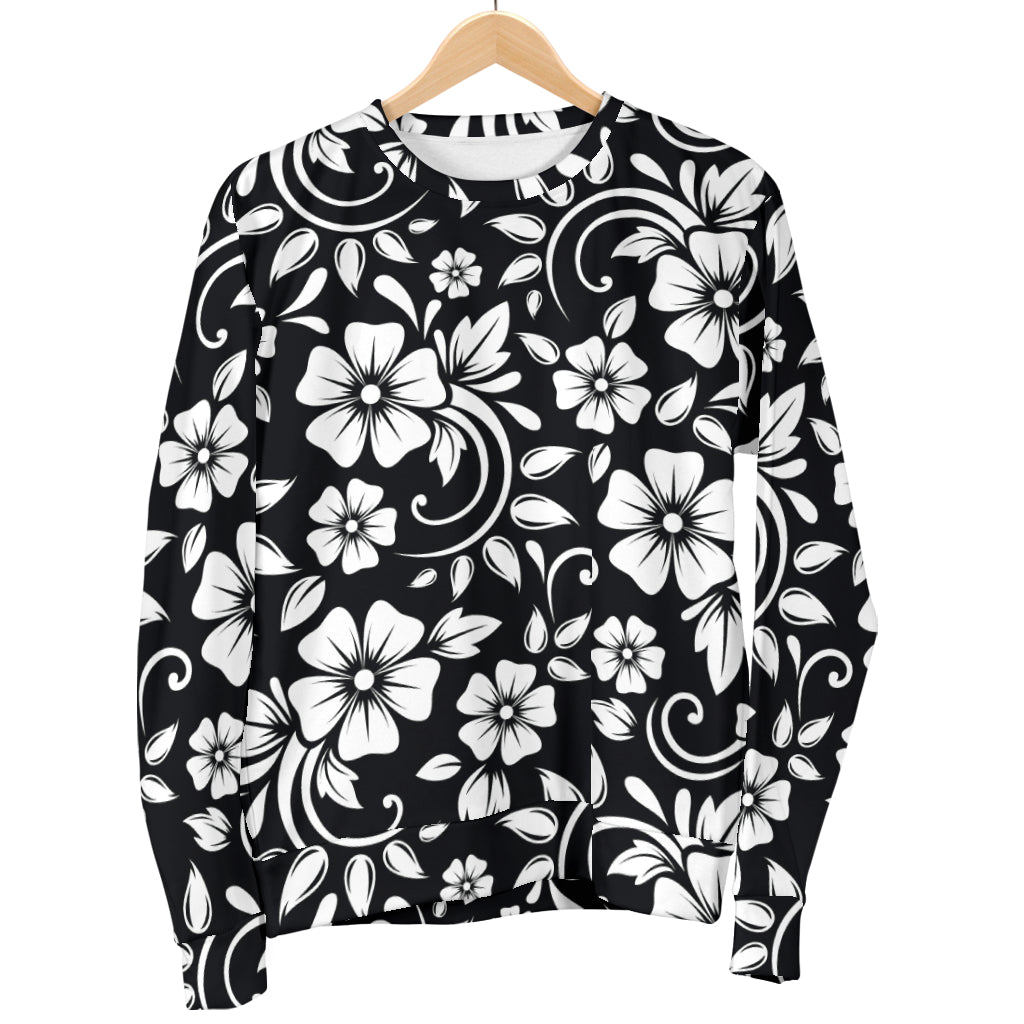 Floral Black White Themed Print Men Long Sleeve Sweatshirt