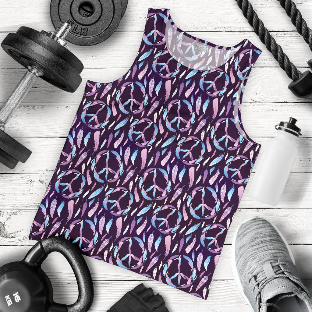 Peace Sign Feather Design Print Men Tank Top