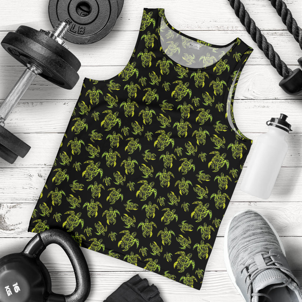 Green Tribal Turtle Polynesian Themed Men Tank Top