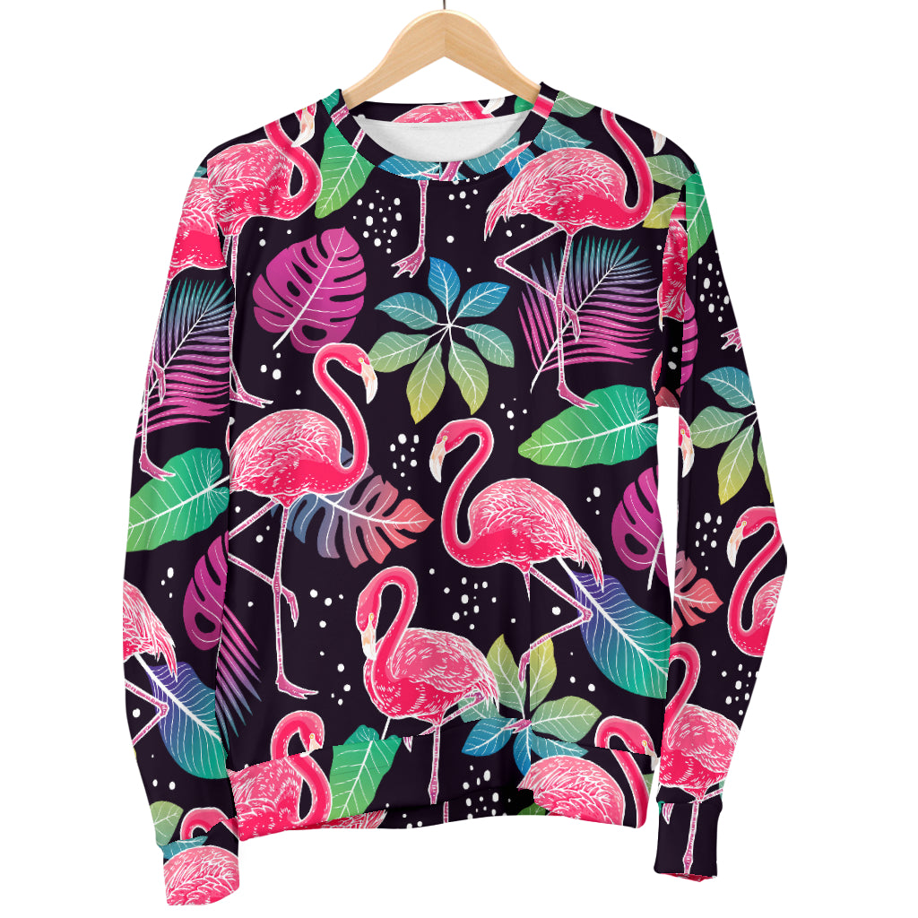 Flamingo Tropical leaves Neon Print Women Long Sleeve Sweatshirt