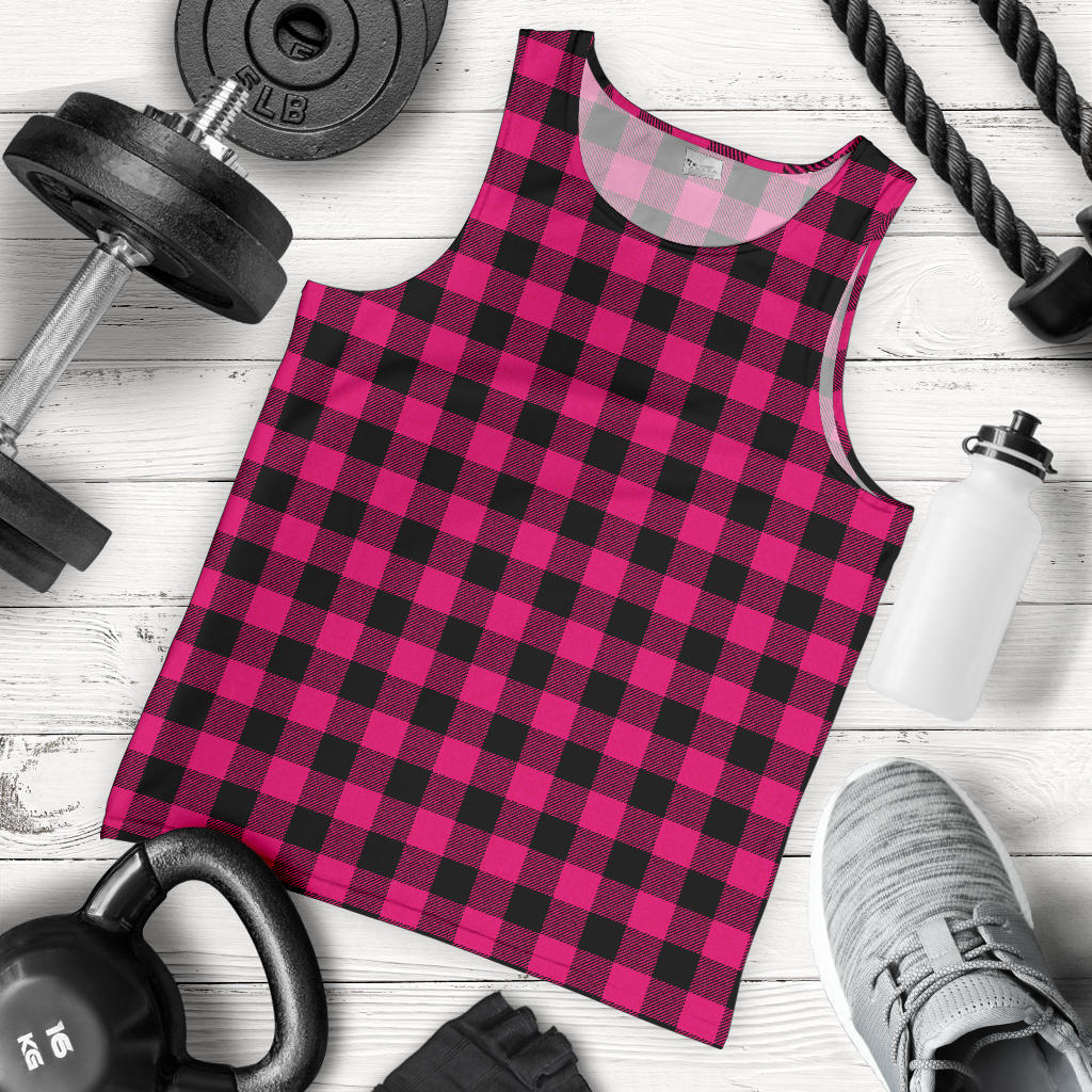 Pink Tartan Plaid Pattern Men Tank Top