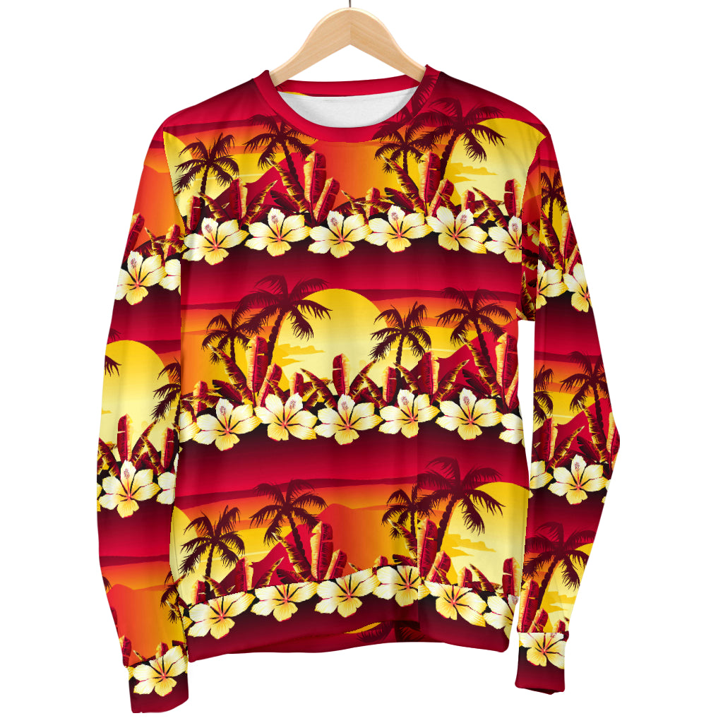 Hawaiian Tropical Sunset Hibiscus Print Men Long Sleeve Sweatshirt
