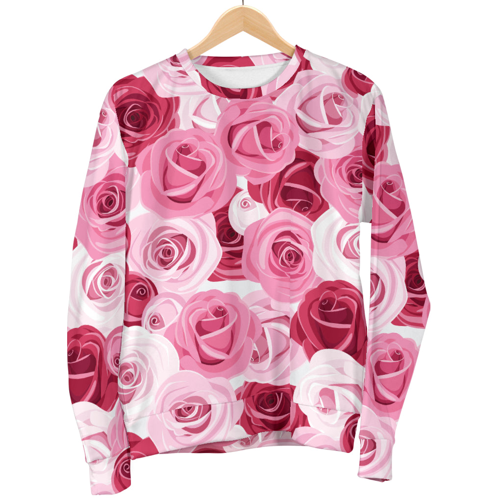 Pink Red Rose Pattern Print Men Long Sleeve Sweatshirt