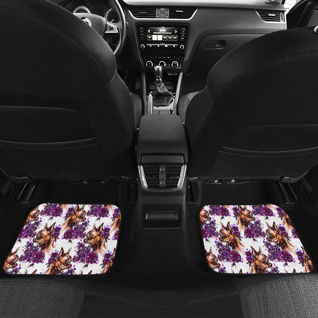 Chihuahua Purple Floral Car Floor Mats Front Back