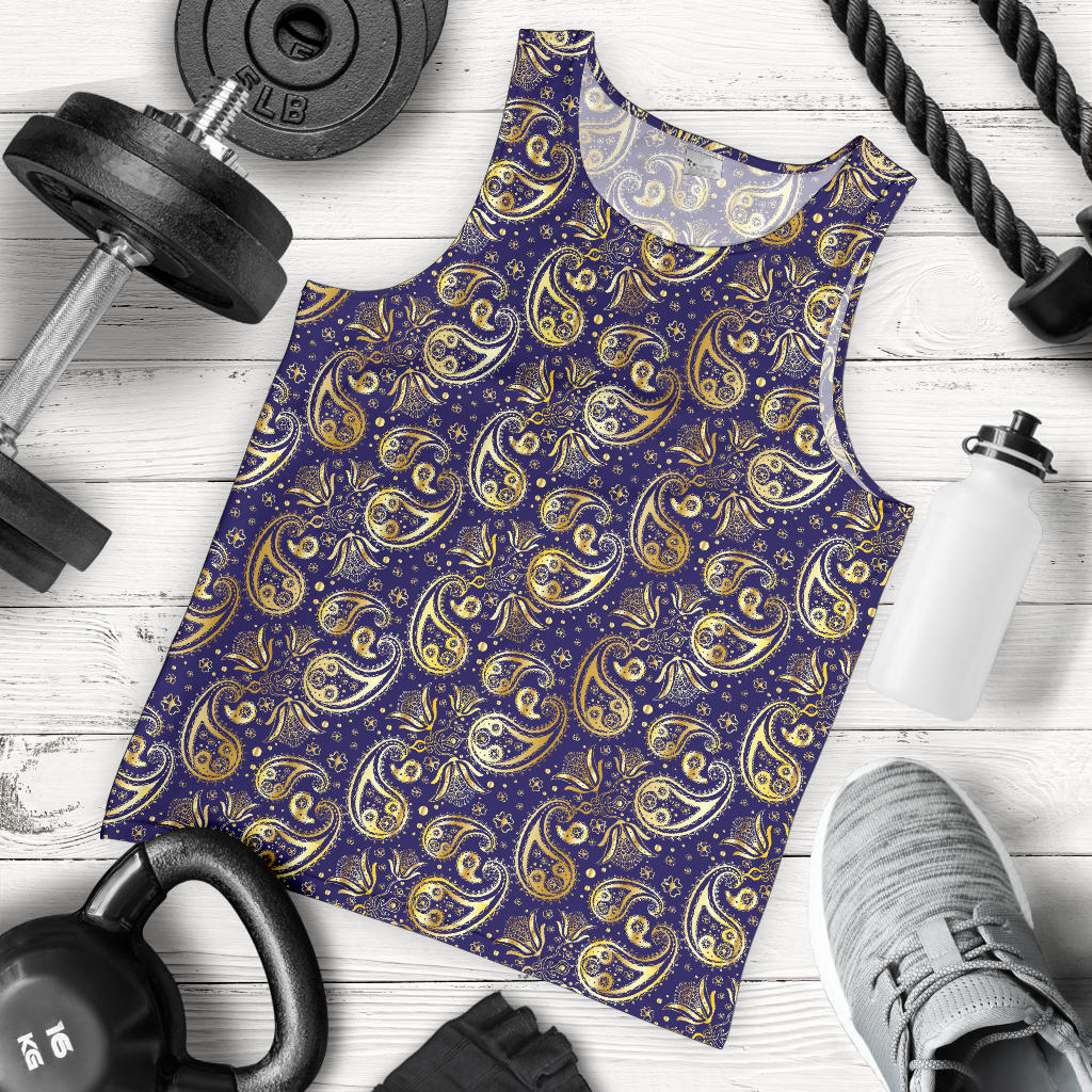 Paisley Blue Yellow Design Print Men Tank Top