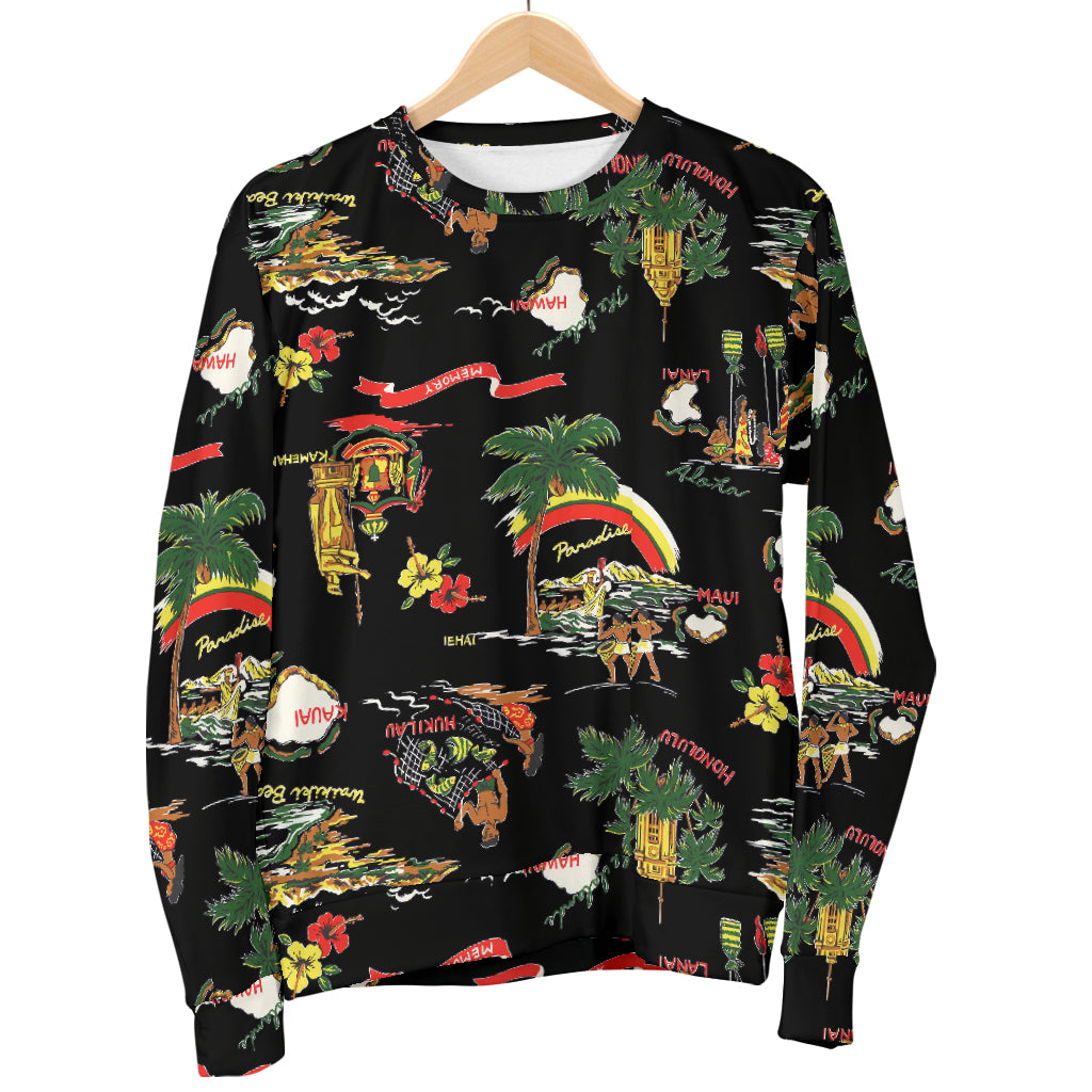 Hawaiian Island Themed Print Men Long Sleeve Sweatshirt