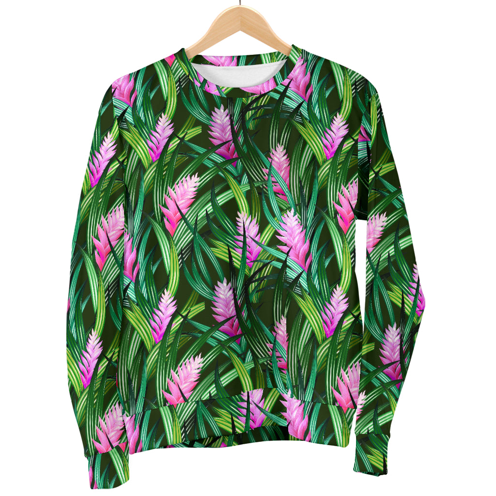 Tropical Folower Pink Heliconia Print Women Long Sleeve Sweatshirt