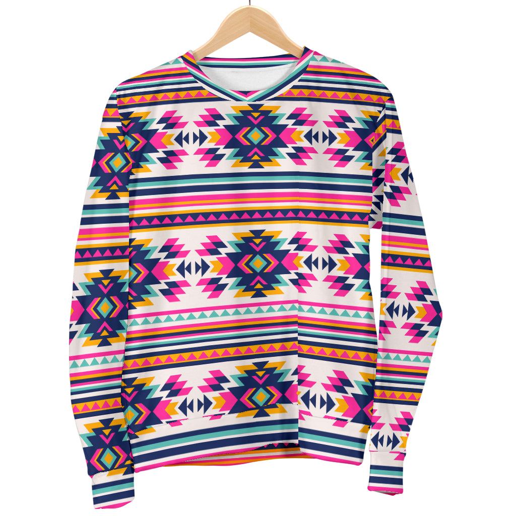 Indian Navajo Neon Themed Design Print Men Long Sleeve Sweatshirt