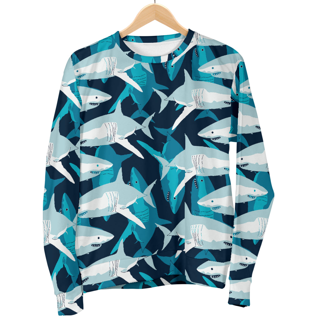 Shark Design Print Men Long Sleeve Sweatshirt