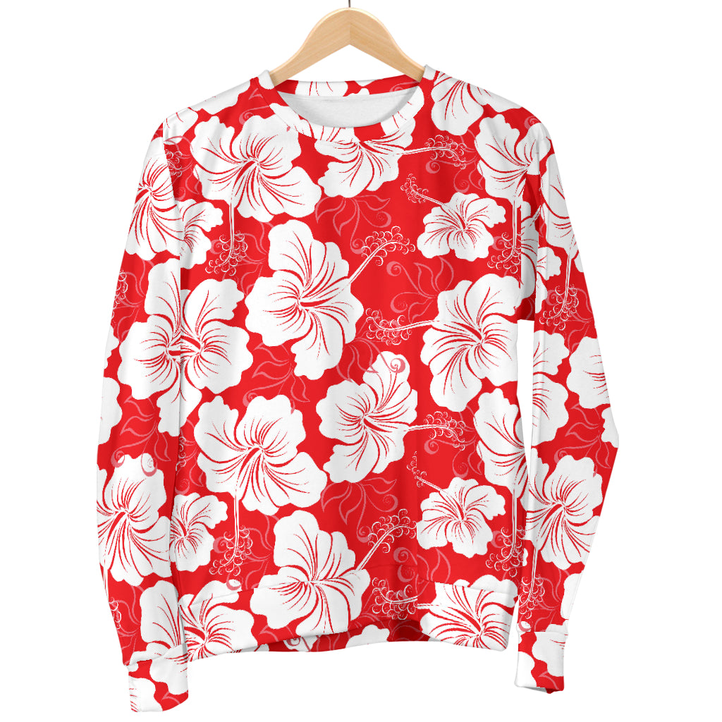 Flower Hawaiian Hibiscus Red Background Print Women Long Sleeve Sweatshirt
