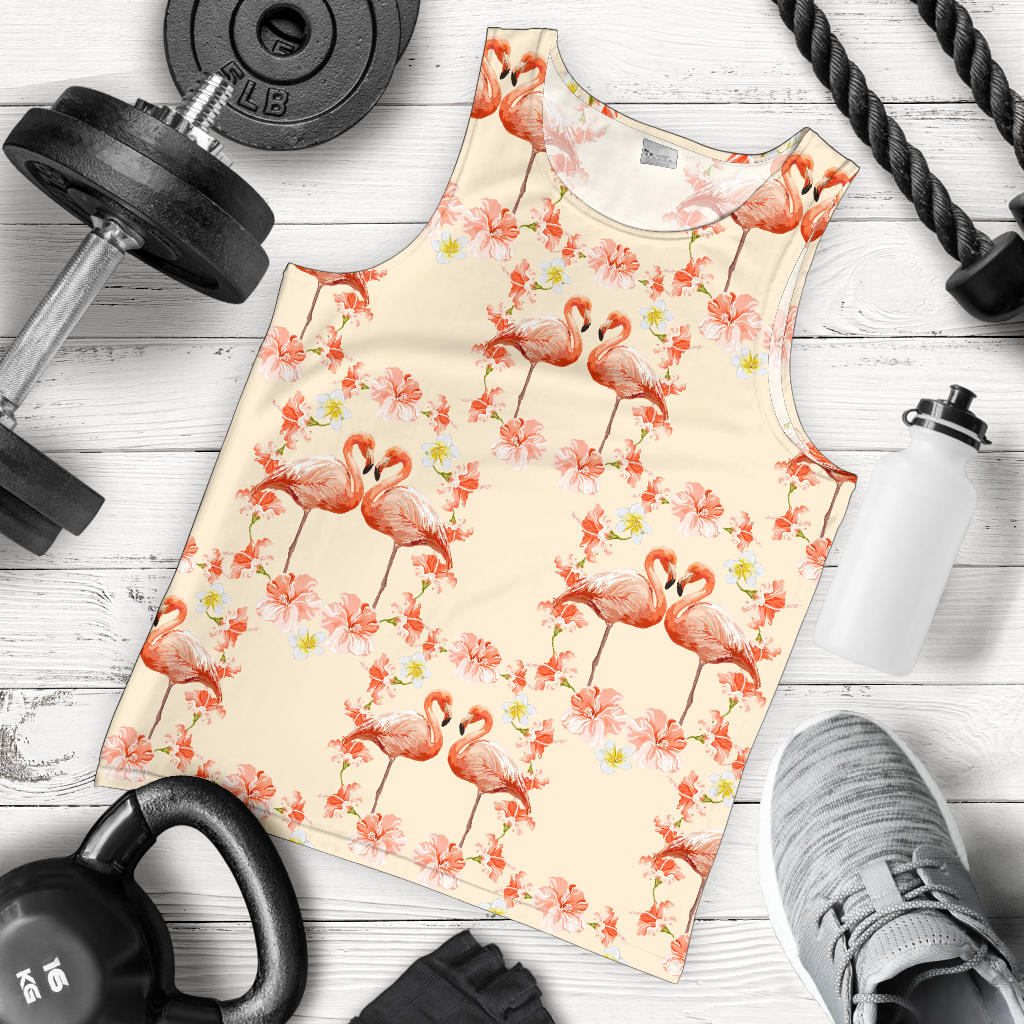 Flamingo Hibiscus Print Pattern Men Tank Top