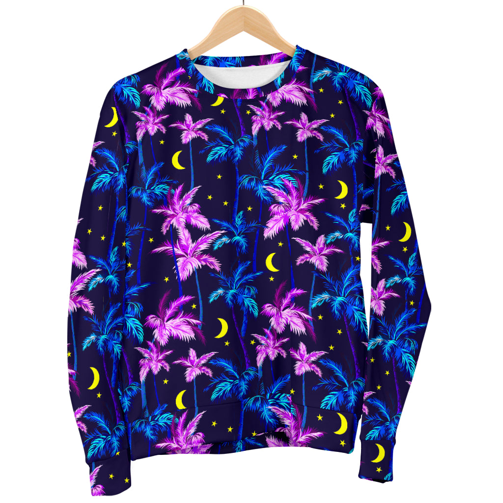 Palm Tree Night Scene Design Print Men Long Sleeve Sweatshirt