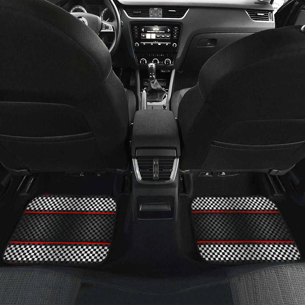 Checkered Flag Red Line Style Car Floor Mats Front Back