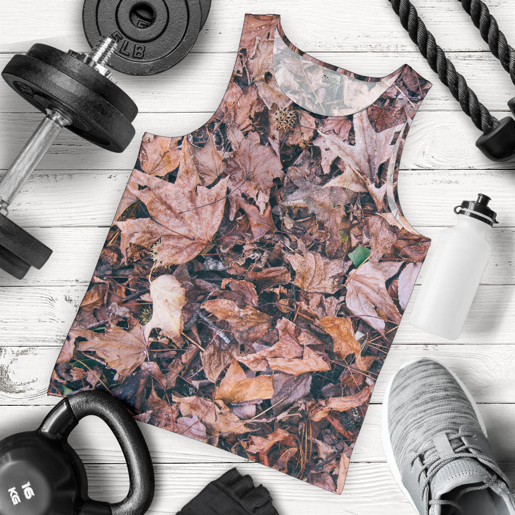 Camouflage Realistic Tree Leaf Print Men Tank Top