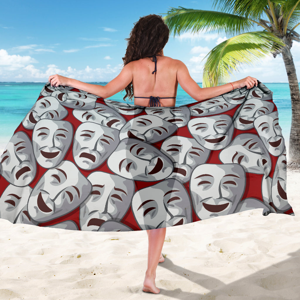 Acting Mask Pattern Print Design 01 Sarong Pareo Wrap