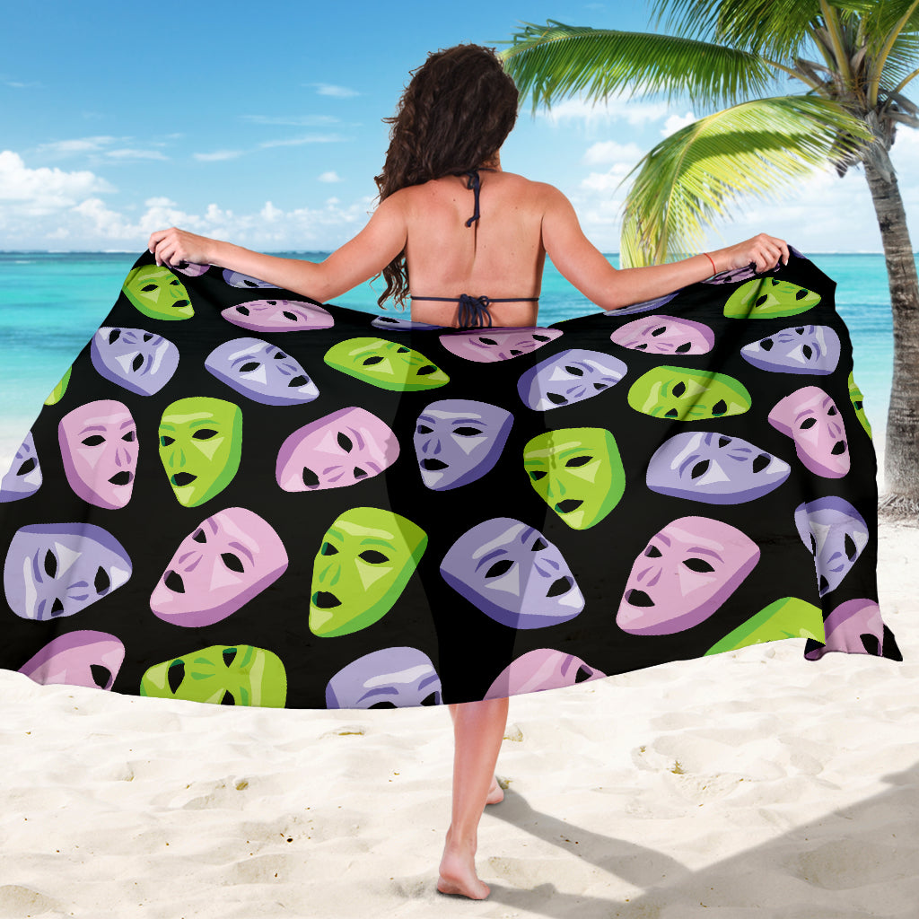 Acting Mask Pattern Print Design 04 Sarong Pareo Wrap