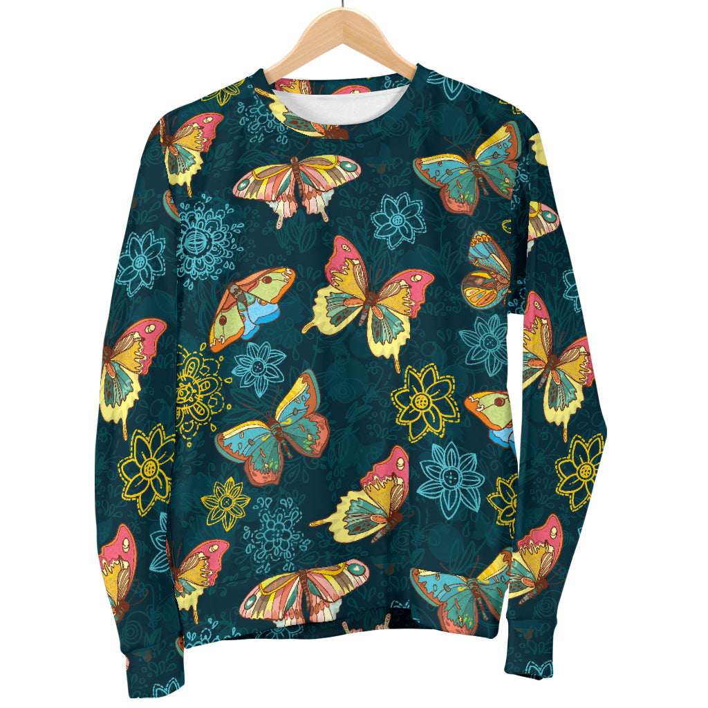 Butterfly Hand Draw Print Pattern Men Long Sleeve Sweatshirt