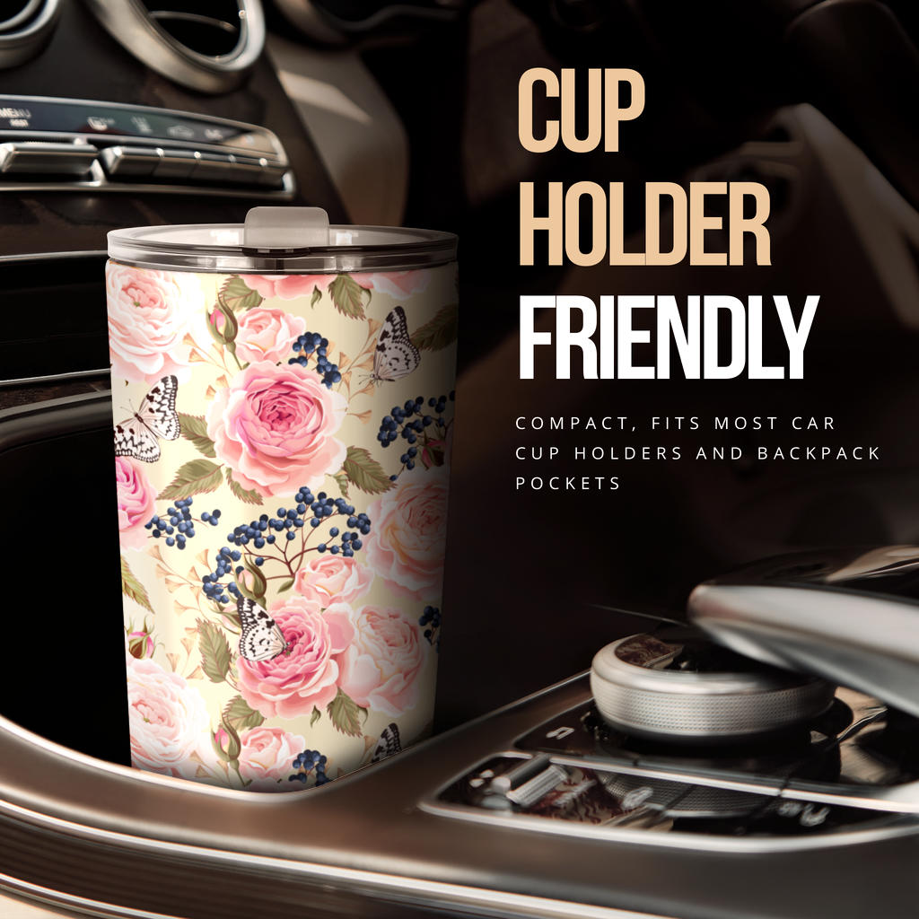 Floral Pink Butterfly Print Tumbler