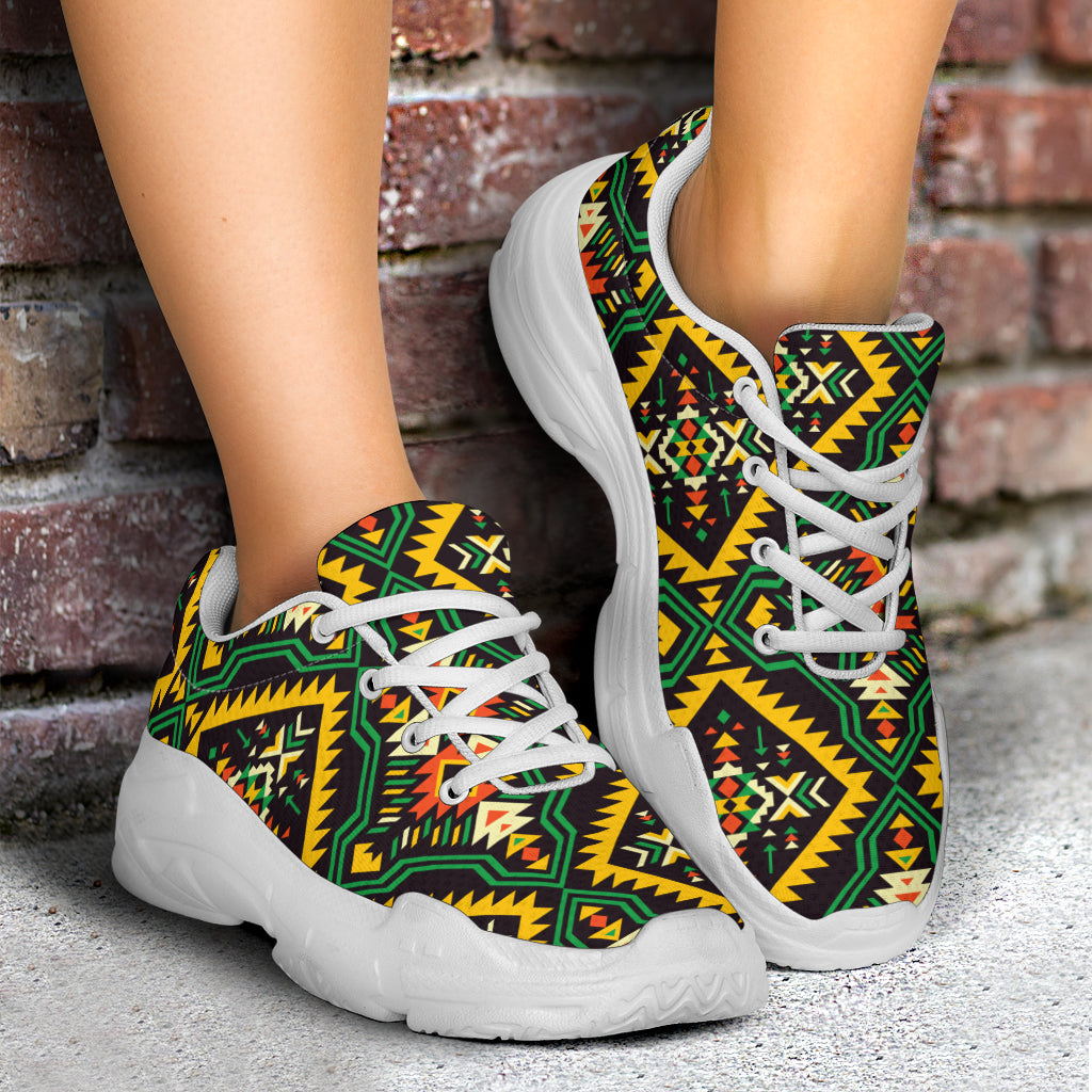Kente Green Design African Print Chunky Sneakers