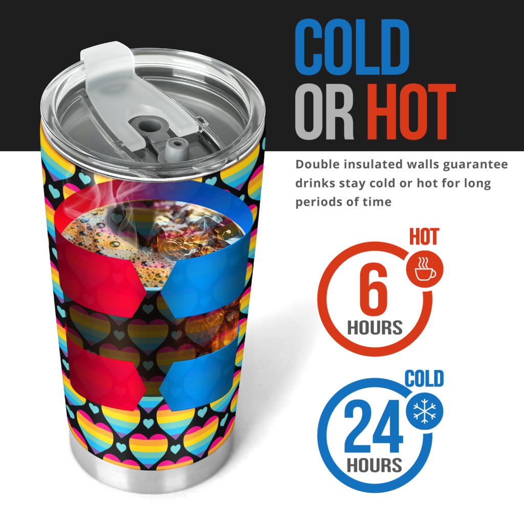 Rainbow Heart Print Pattern Tumbler