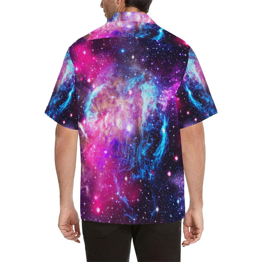 Galaxy Night Purple Space Print Men Aloha Hawaiian Shirt
