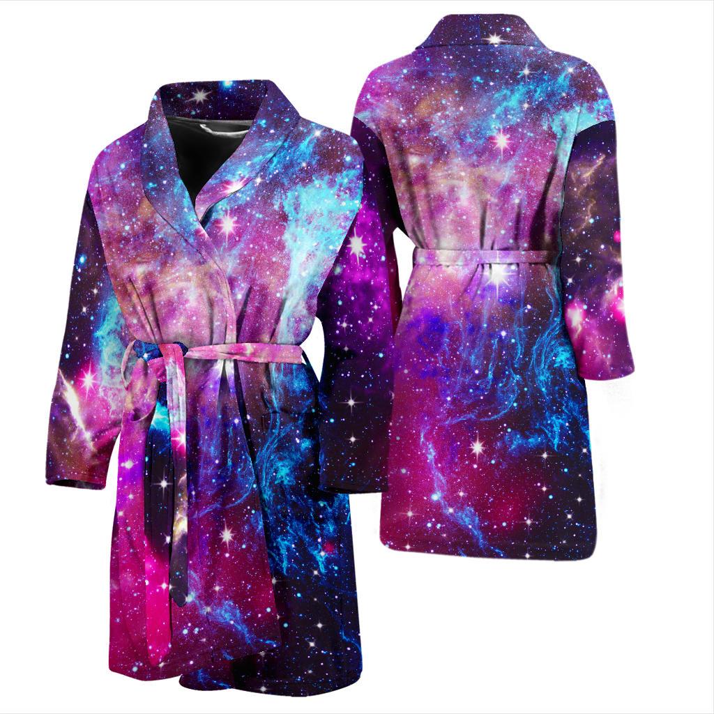 Galaxy Night Purple Space Print Men Bath Robe-JTAMIGO.COM
