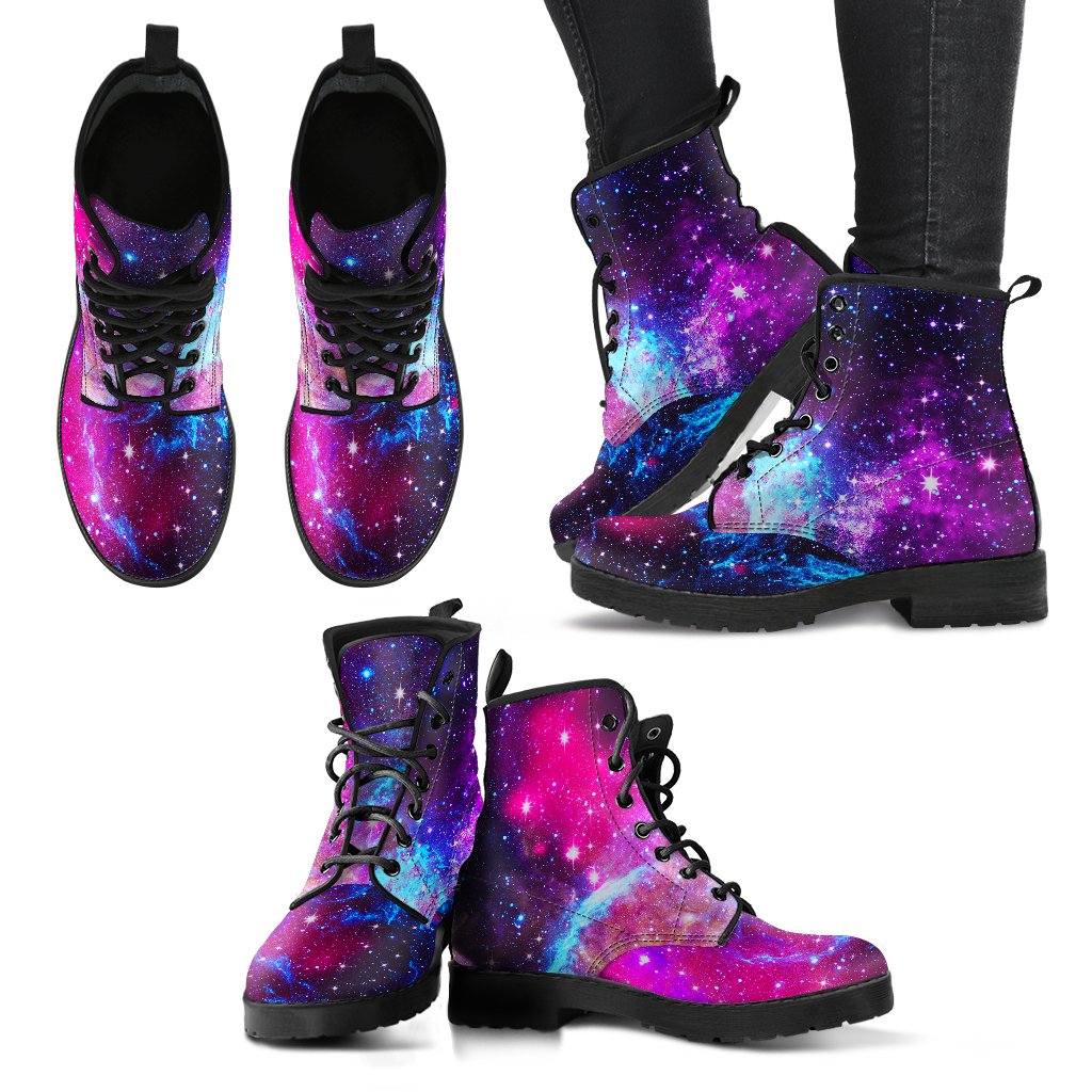 Galaxy Night Purple Space Print Women Leather Boots-JTAMIGO.COM