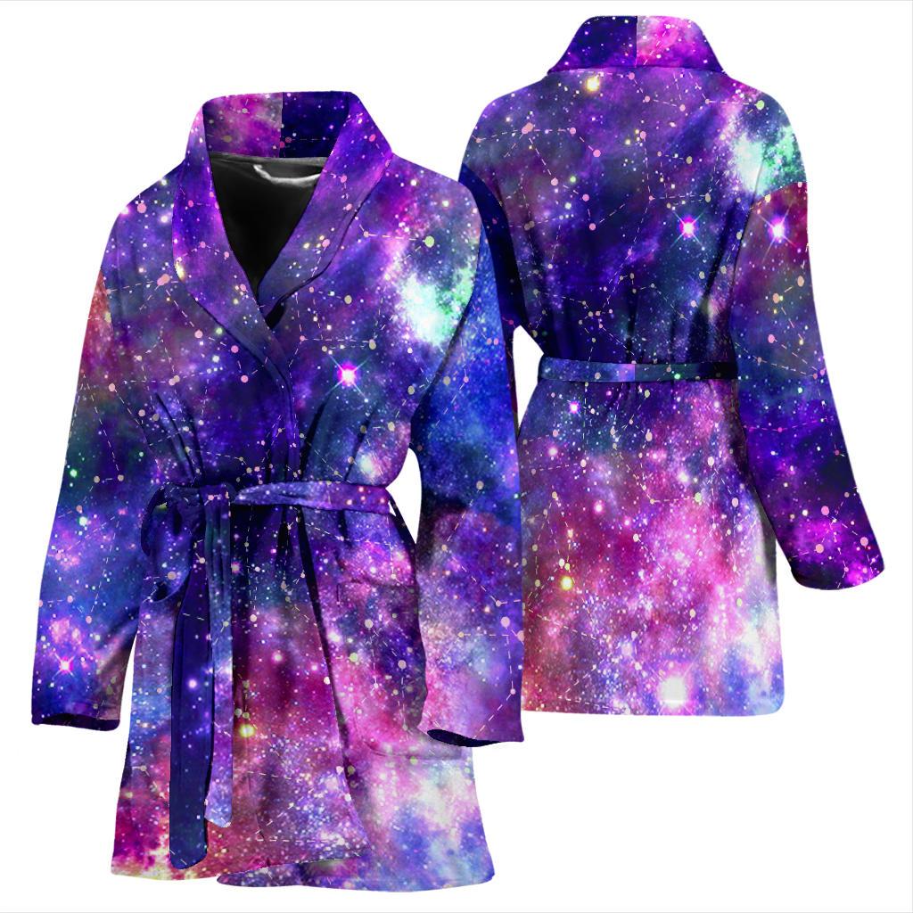 Galaxy Night Stardust Space Print Women Bath Robe-JTAMIGO.COM